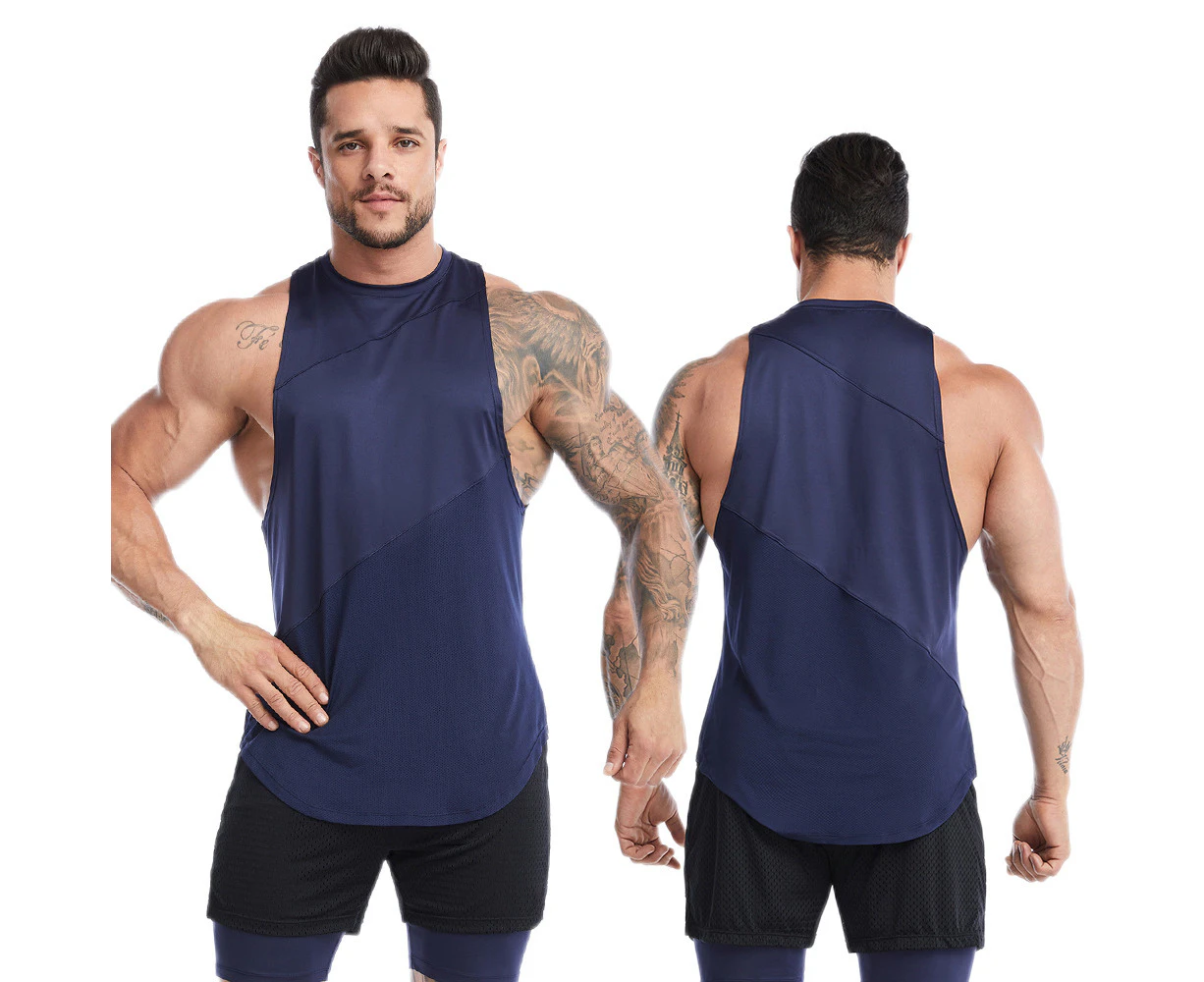 Men's Workout Tank Top Fitness Exercise Sleeveless Top Gym Training Bodybuilding Tank Top-Tank Top 20M125 Blue