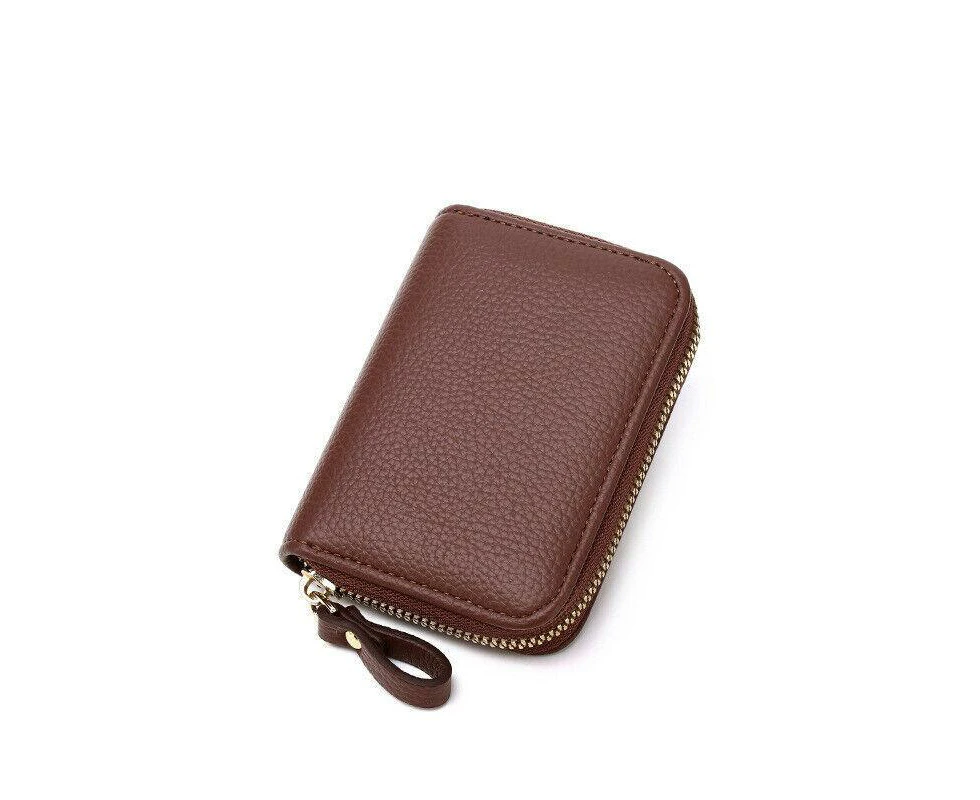 Women Zip Leather Wallet Card Holder Short Wallet Rfid Blocking Coin Purse Pouch - Coffee