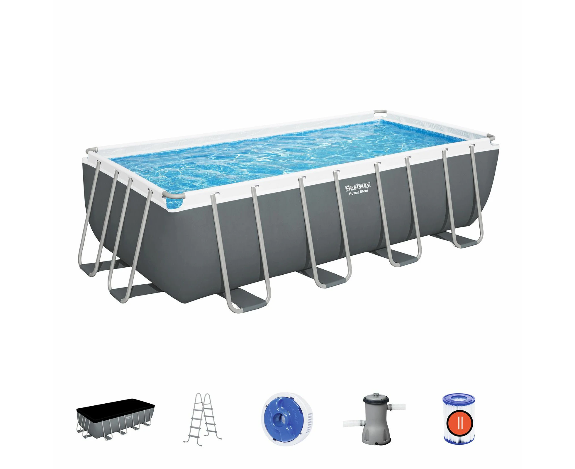 Bestway Power Steel Pool Set 4.88x2.44m Above Ground Outdoor Swimming Metal Frame Filter Pump Ladder Cover Family Water Play Party