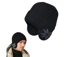 2-In-1 Hats With Ear Flaps Winter Warm Knit Earflap Beanie Hat For Winter Outdoor-Black