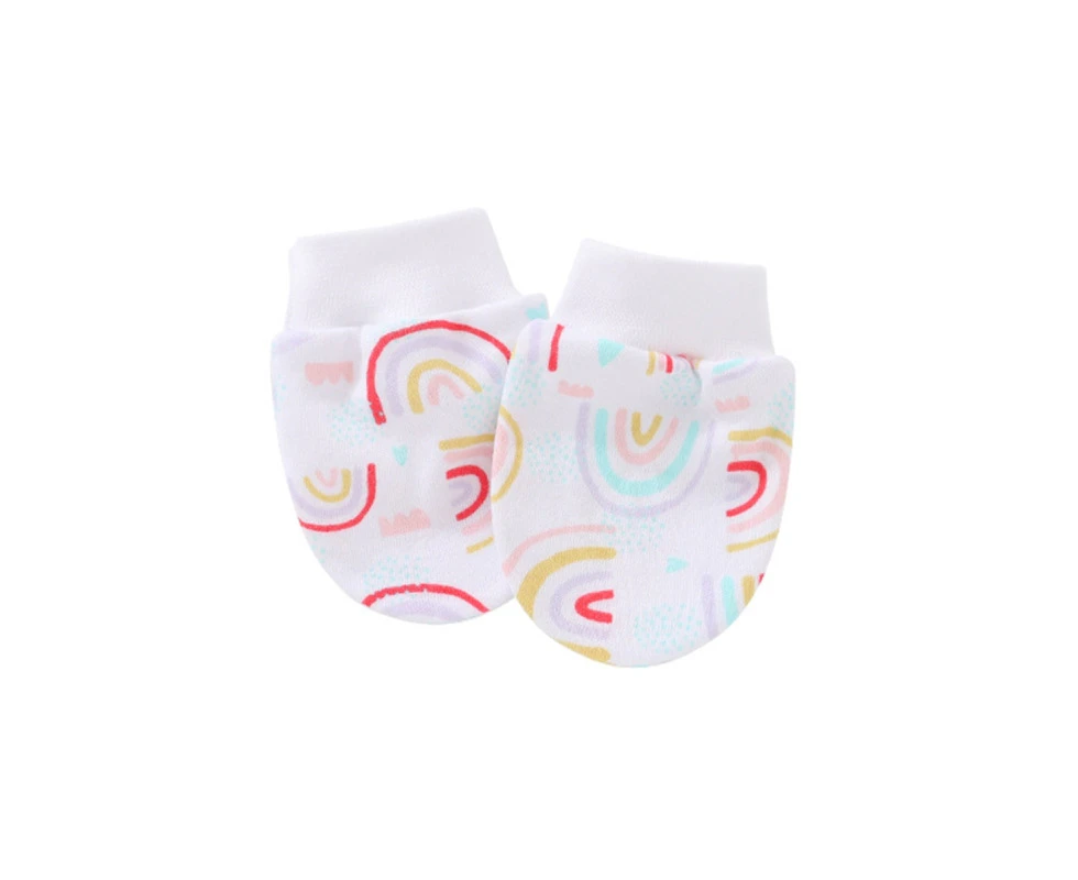 Baby Anti Scratching Soft Cotton Gloves No Scratch Hand Socks Newborn Supplies - Rainbow