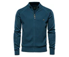 Men's Knit Casual Cardigan Sweater Zipper - Stand-up Collar Lapel Winter Jacket Top-Dark blue