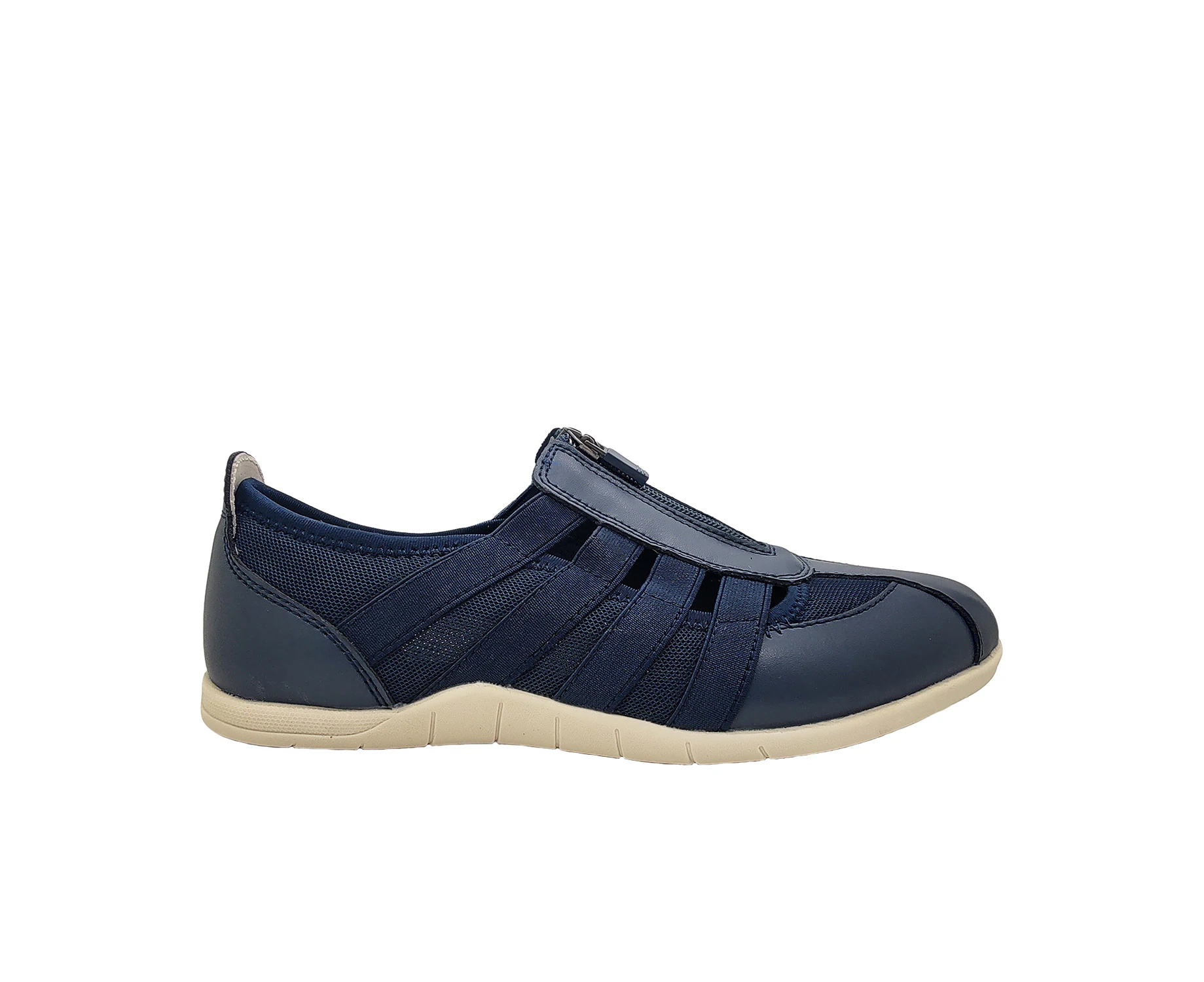 JoJo WeWalk Ladies Shoes Leather Casual Flats Zip top Elastic Comfort Everyday - Navy