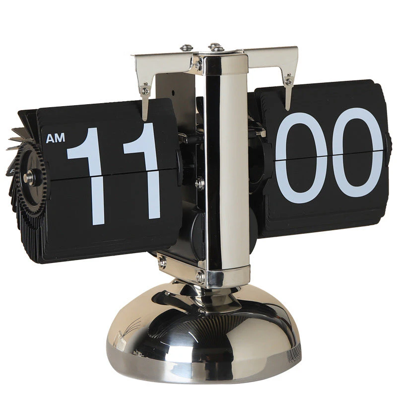 Automatic Page Turner Mechanical Desktop Vintage Clock - Black