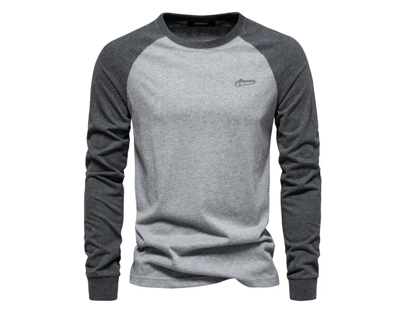 Men's Pullover T-Shirt - Long Sleeve Spliced Bottom Cotton - Moisture wicking, anti-odor-light gray