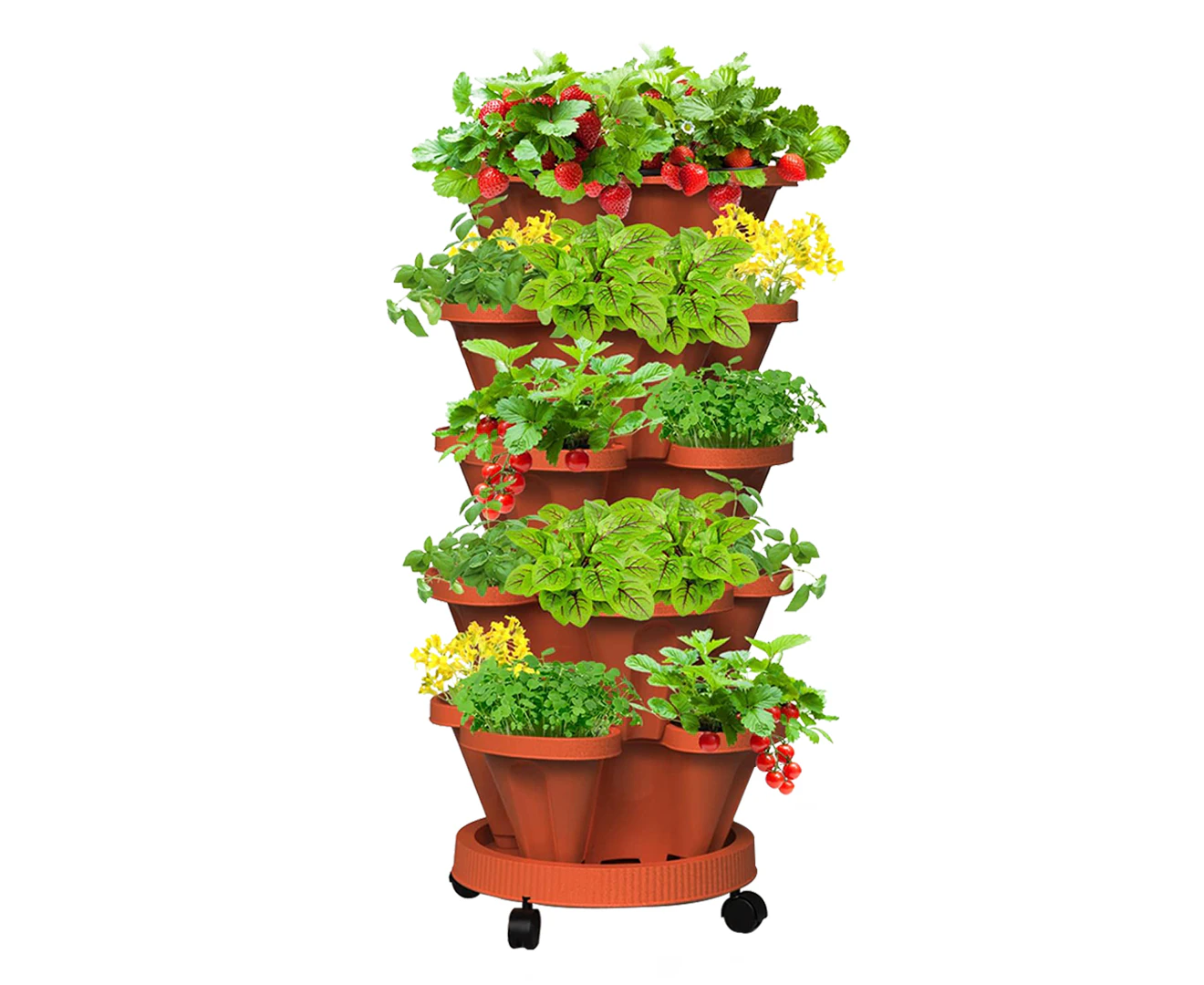 SpringUp 5 Tier Vertical Garden Strawberry Stackable Planters Herbs Petunias Pancy (Brick Red)