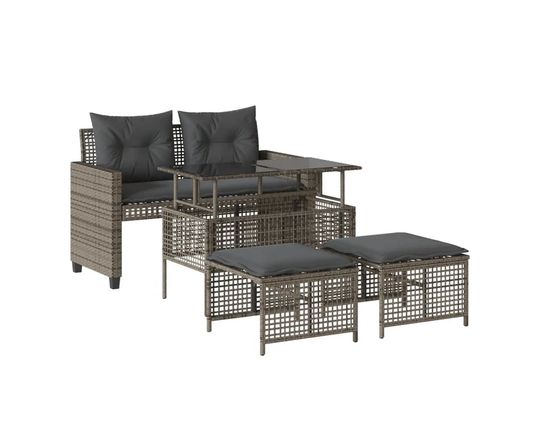 vidaXL 4 Piece Garden Sofa Set with Cushions Grey Poly Rattan Glass