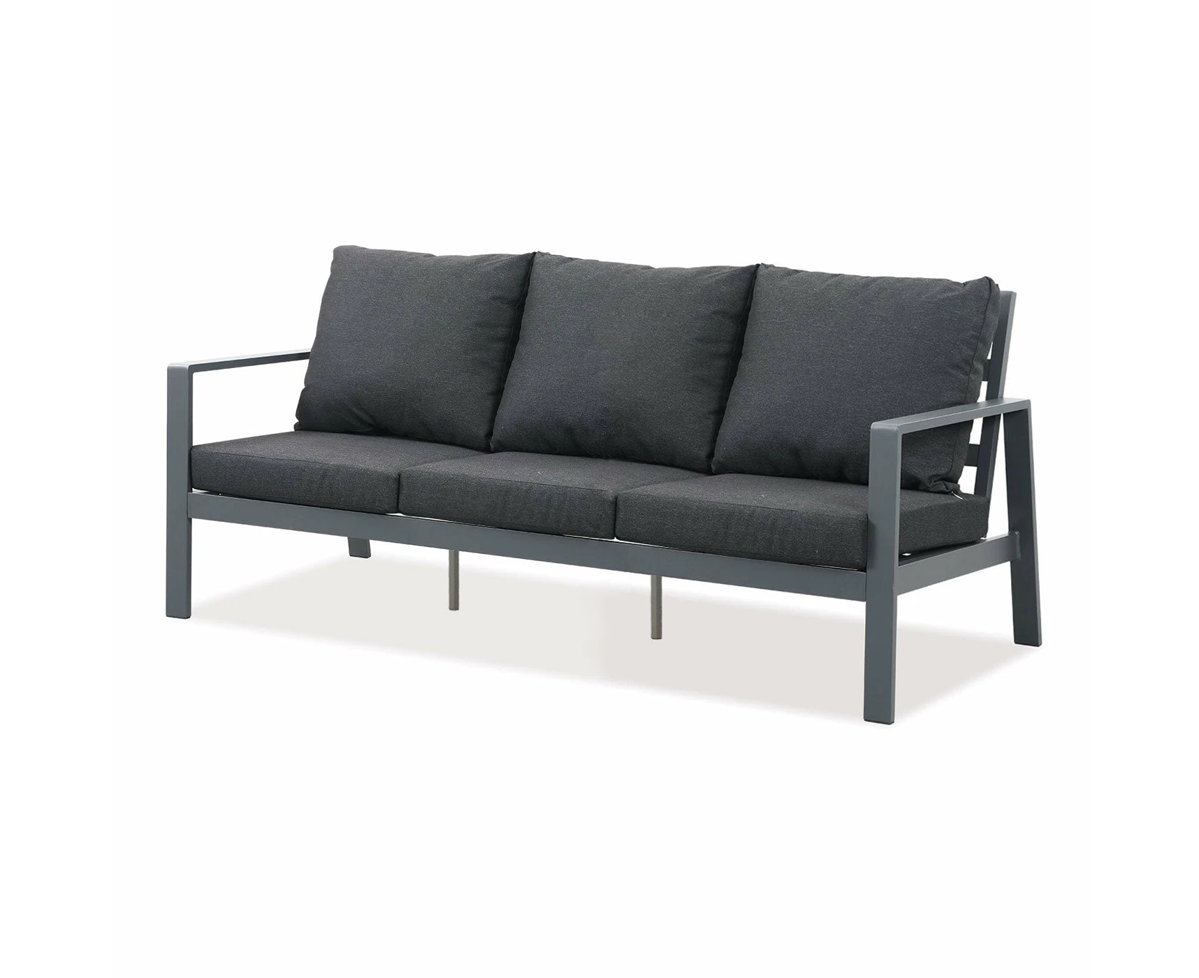 Florence 3 Seater Charcoal Aluminium Outdoor Sofa Lounge With Arms Dark Grey Cushion