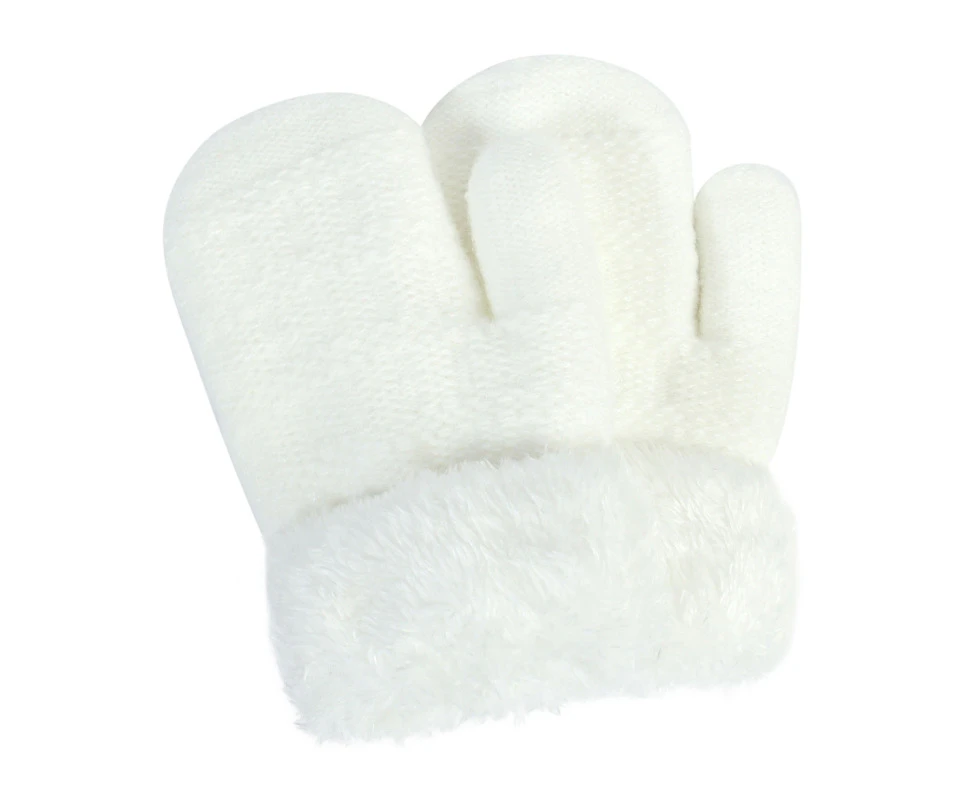 Full Finger Gloves Coral Fleece Mittens Winter Gloves Boys Girls Autumn Gloves - White