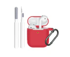 Airpods Case Cover Silicone Protective Case for Apple AirPod 2nd and 1st Generation with Cleaner Kit and Keychain-Red