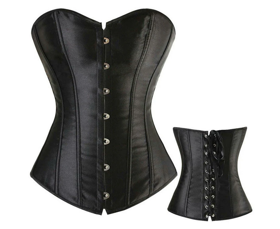 Heavy Duty Overbust Corset Waist Trainer Double Steel Boned Shaper Womens Corset-black