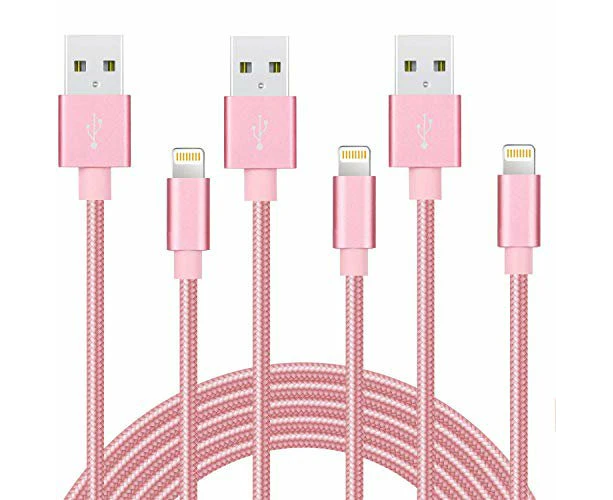 [3 Pack] 2M USB 2.1A Fast Charger Cable Naylon Braided For Apple iPhone 14 13 12 11 XR X S Max Charging Cord - Rose Gold