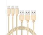 [3 Pack] 2M USB 2.1A Fast Charger Cable Naylon Braided For Apple iPhone 14 13 12 11 XR X S Max Charging Cord - Gold