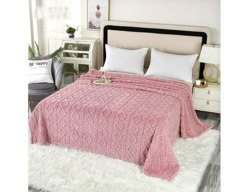 Taffeta blankets for sofa bed soft jacquard fluffy comfy blanket, double-sided thickened plush fleece couch throw blanket-Rose powder