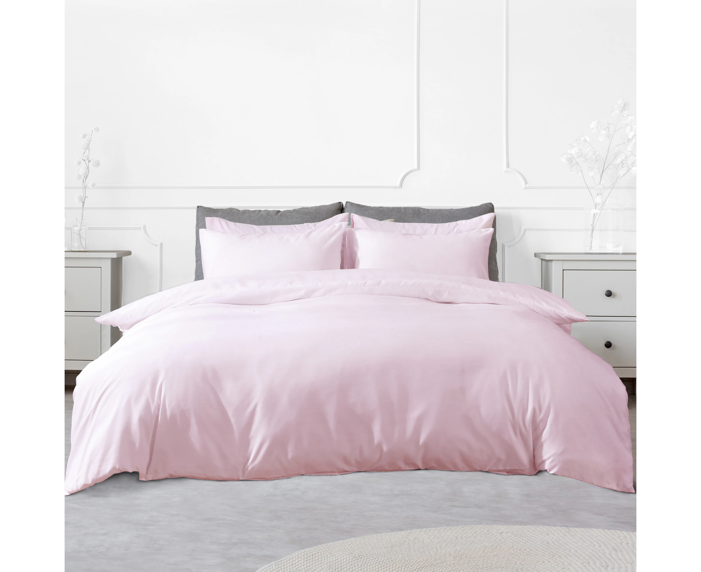 LINENOVA 2000TC Hotel Soft Quilt Cover Duvet Cover Set Super King Size Light Pink