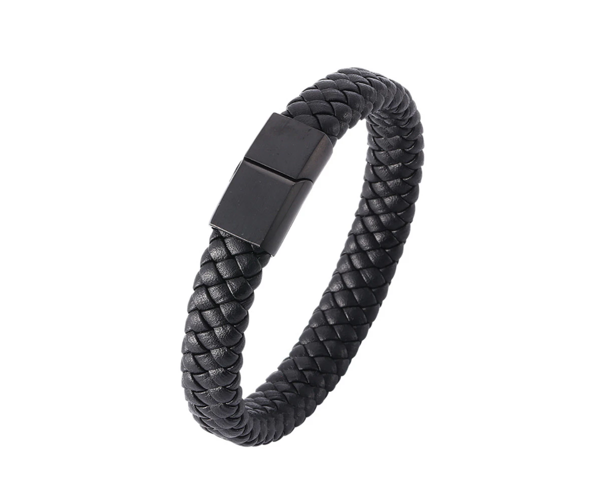 Kings Collection Stainless Steel Magnetic Clasp Braided Black Leather Bracelet Circumference 19.5cm for Men