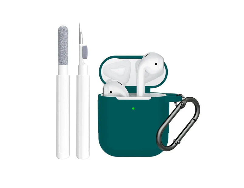 Airpods Case Cover Silicone Protective Case for Apple AirPod 2nd and 1st Generation with Cleaner Kit and Keychain-Green