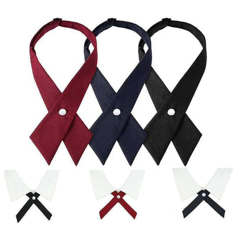 Large Women Criss-Cross Bow Tie School Girl Uniform Solid Adjustable Pre Tied Necktie