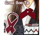 Large Women Criss-Cross Bow Tie School Girl Uniform Solid Adjustable Pre Tied Necktie - Black