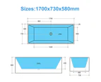 1700mm Freestanding Bathroom Bathtub Acrylic Multifit Back To Wall Bath Tub Gloss White Thin Edge Rectangular Soaking Bath Spa 1700x730x580mm KDBT-9-1700