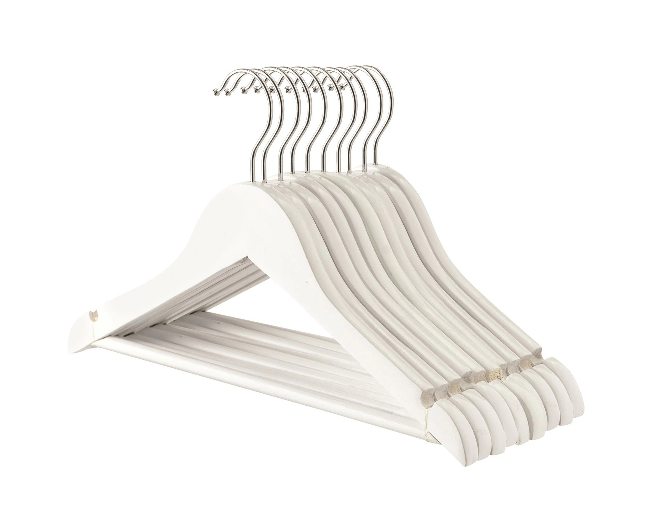 10x White Wooden Children's Hangers - Small Kids Coat Clothes Hanger for Baby, Toddler Clothing with Metal Hook, Trouser Rail - By Harbour Housewares