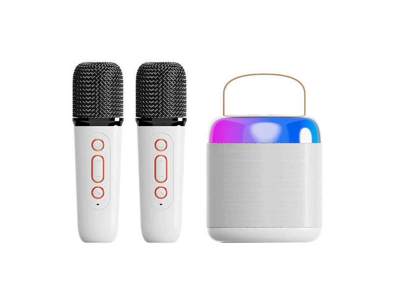 Mini Karaoke Machine Portable Bluetooth Karaoke Speaker with 2 Wireless Mics-White