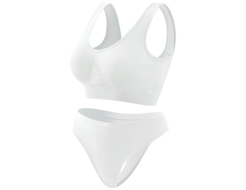 Women's 2-piece Seamless Invisible Bra Set Racerback Bra And Thong-white