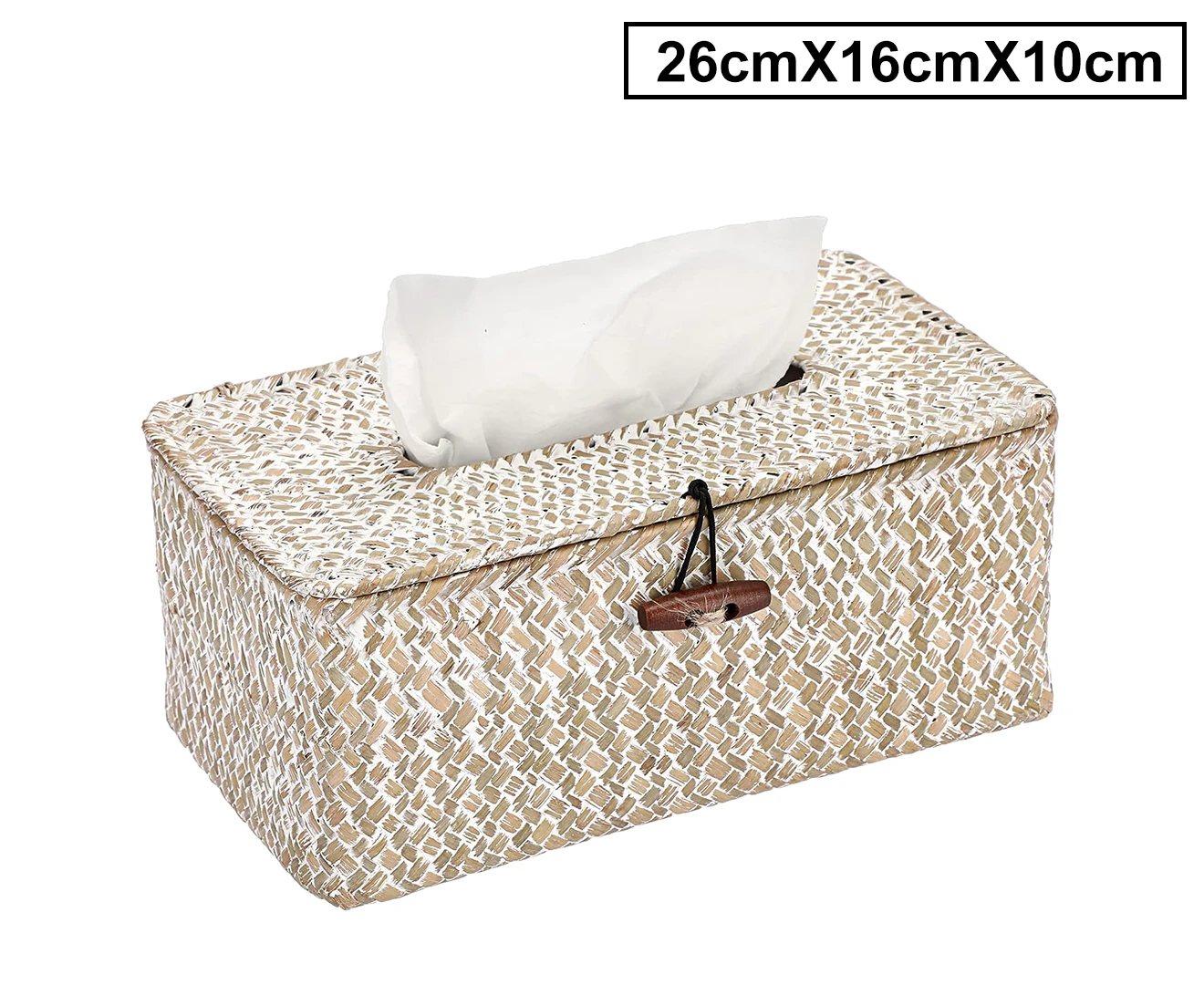 DelSol Woven Rattan Rectangular Tissue Box Cover Paper Towel Napkin Storage Holder Case, White