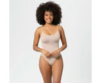 Women Shapewear Bodysuit Tummy Control Seamless Body Shaper with Adjustable Spaghetti Straps -36799 Skin tone T-shaped design