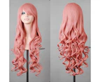 Ladies Halloween Carnival Party Cosplay Long Hair Curly Wigs With Bangs - Pink