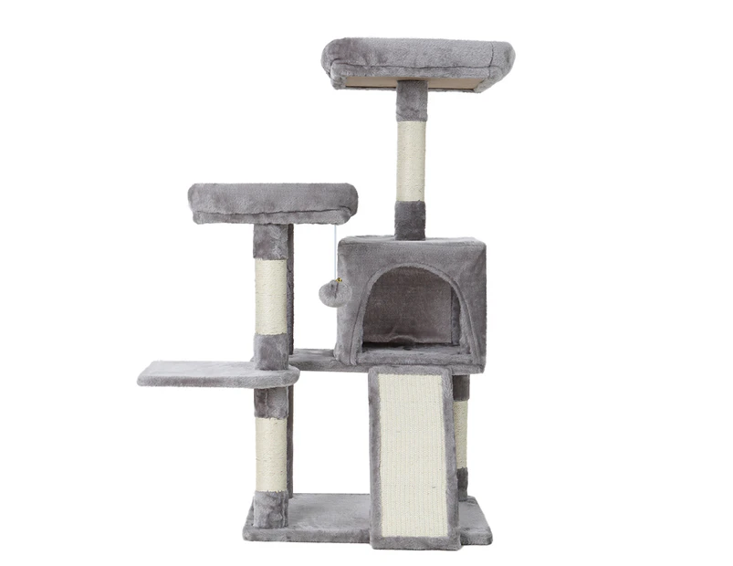 Cat tree  scratching post  multi-level  medium size  light grey  stable