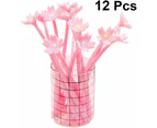 Flower Ballpoint Gel Pen,Silicone Cherry Blossom Fine Point Black Rollerball Gel Ink Pen for Office School,12pcs