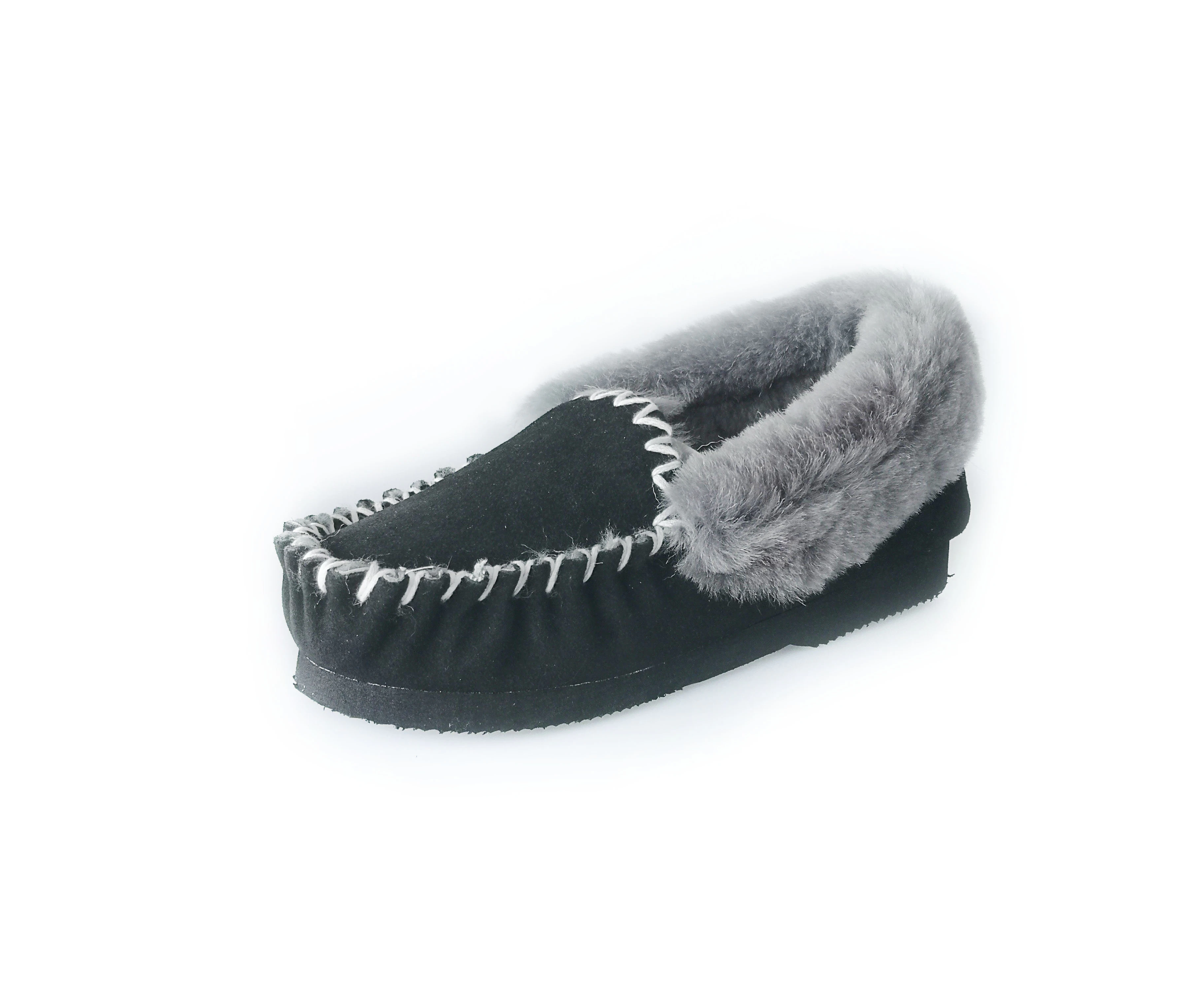 UGG Moccasins Unisex 100% Premium Australian Sheepskins Slippers-BLACK-GREY