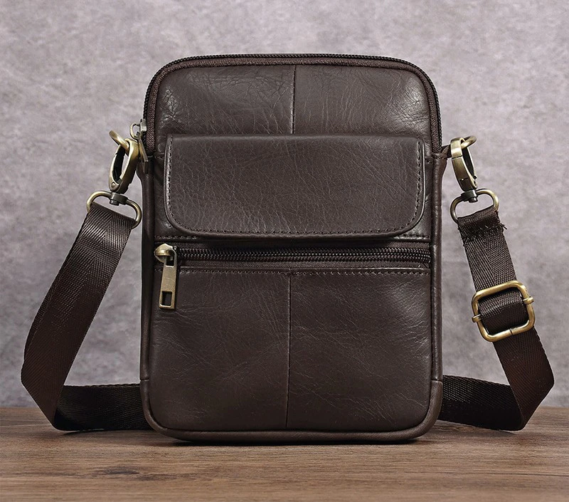 Genuine Leather Flap Men's Crossbody Bag, Small Crossbody Bag, Casual Shoulder Satchel Cell Phone Bag-6710 curry