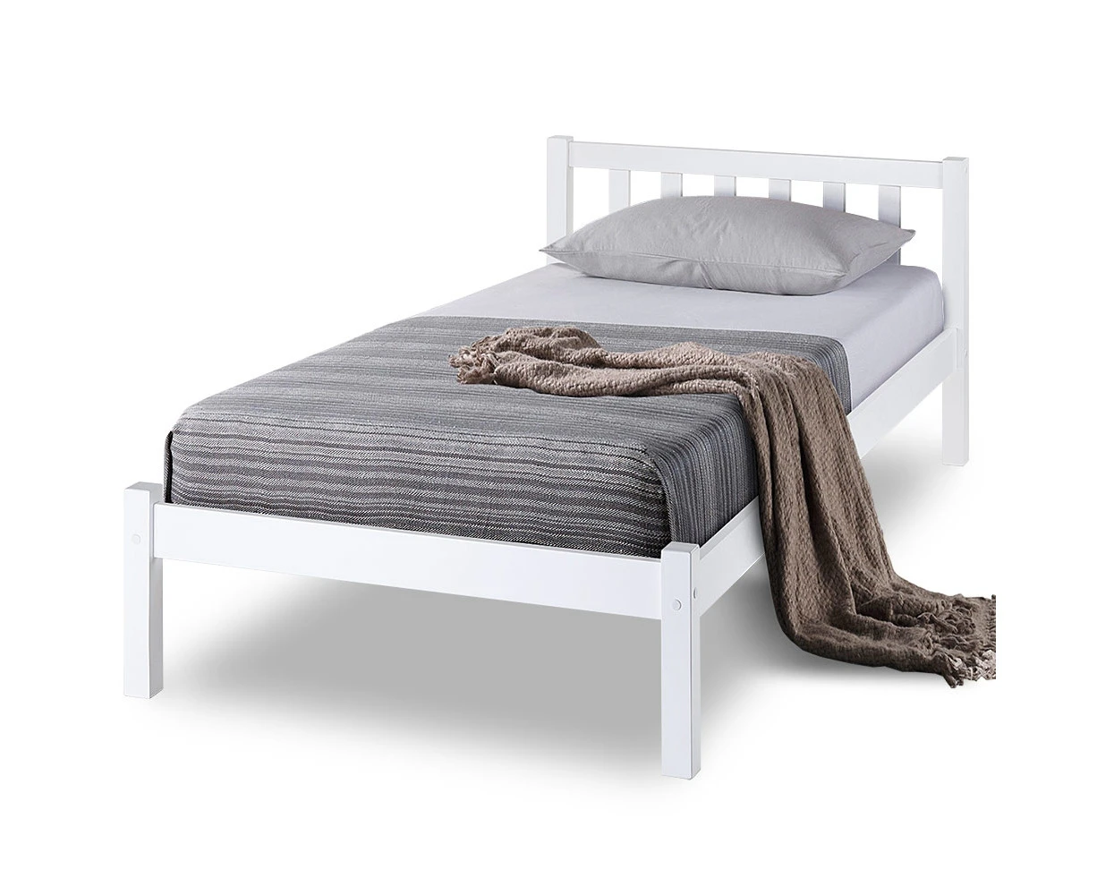 KINGSTON SLUMBER Single Wooden Bed Frame, Modern Design, Bedroom Furniture, White, For Adults or Kids