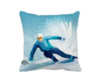 Winter Sport Skis and Ski Pole Illustration Throw Pillow Sleeping Sofa Cushion Cover