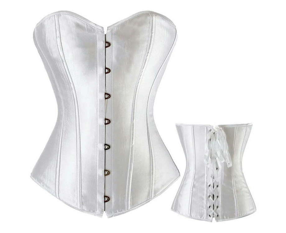 Heavy Duty Overbust Corset Waist Trainer Double Steel Boned Shaper Womens Corset-white