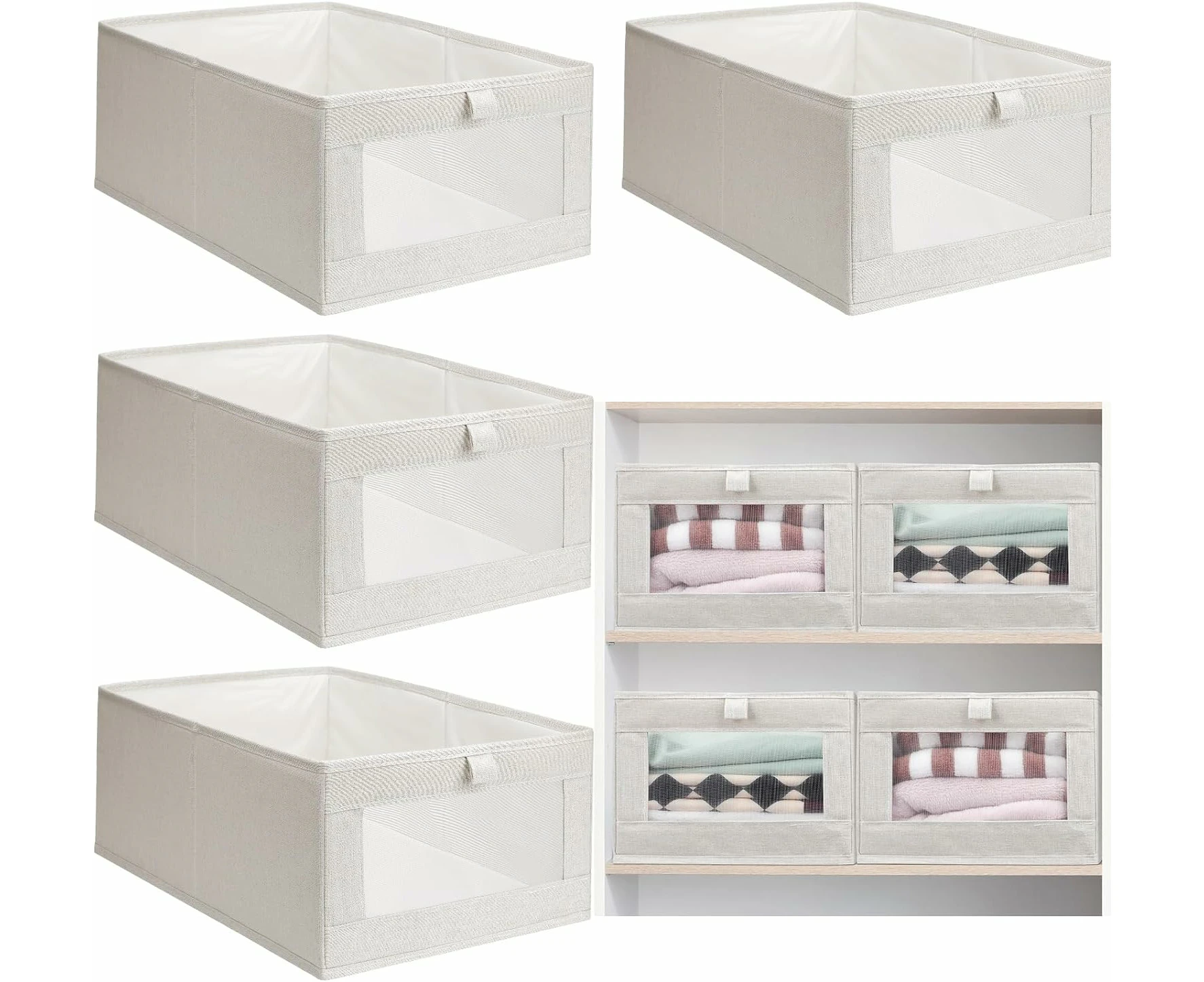 8PACK Linen Closet Organizers And Storage,Closet Storage Bins Linen Closet Baskets for Closet Organization Foldable Closet Organizer Bins with Clear Window