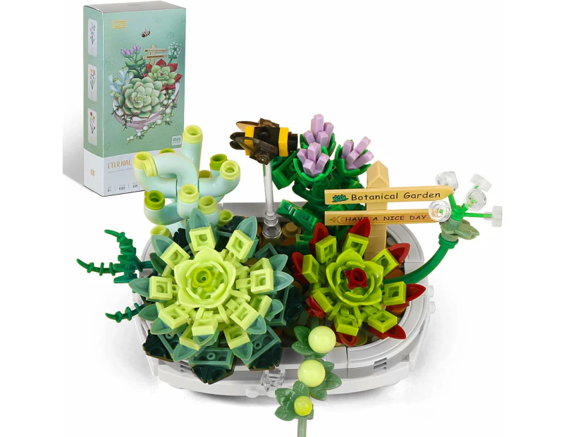 Mini Bricks Succulent Plant Building Kit,389PCS DIY Simulating Plant Ecology Collection Building Toy,Bouquet Set Gifts for Adults Women and Teens 8+ Kids