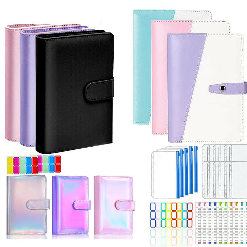 A6 Pu Leather Binder Pockets Cash Envelope Planner Notebooks - Purple