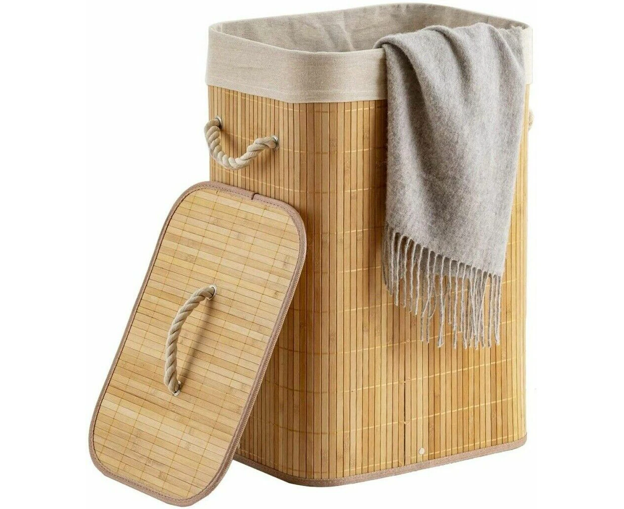 Washing Basket Bamboo Laundry Hamper with Lid and Removable Liners Dirty