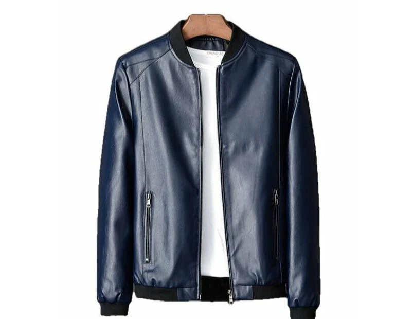 USA Bald Eagle Printed Real Leather Jacket - Blue