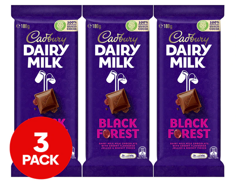 3 x Cadbury Dairy Milk Black Forest 180g