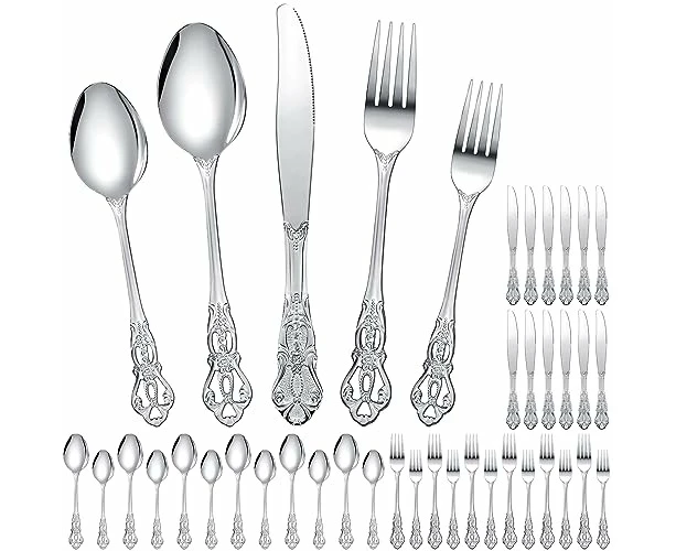 60 Pcs Retro Set Stainless Steel Flatware Set Anti Rust Utensils Set