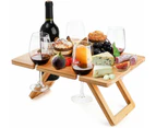 Bamboo Picnic Table With Wine Glass Holder Rack Folding Tray Outdoor Portable