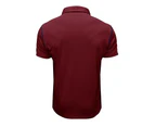 Mens Short Sleeve Polo Shirts Button V-neck Casual Henley Shirts with Chest Pockets for Men-Wine Red