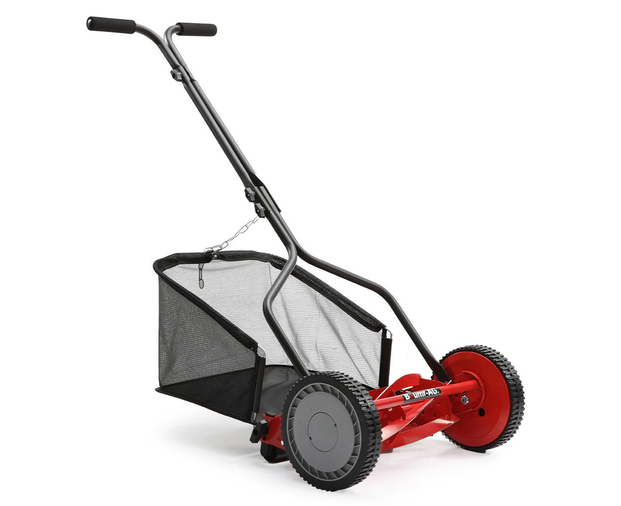 BAUMR-AG 350MX 14 Inch Manual Reel Push Lawn Mower, w/ Catcher, 5 Height Settings