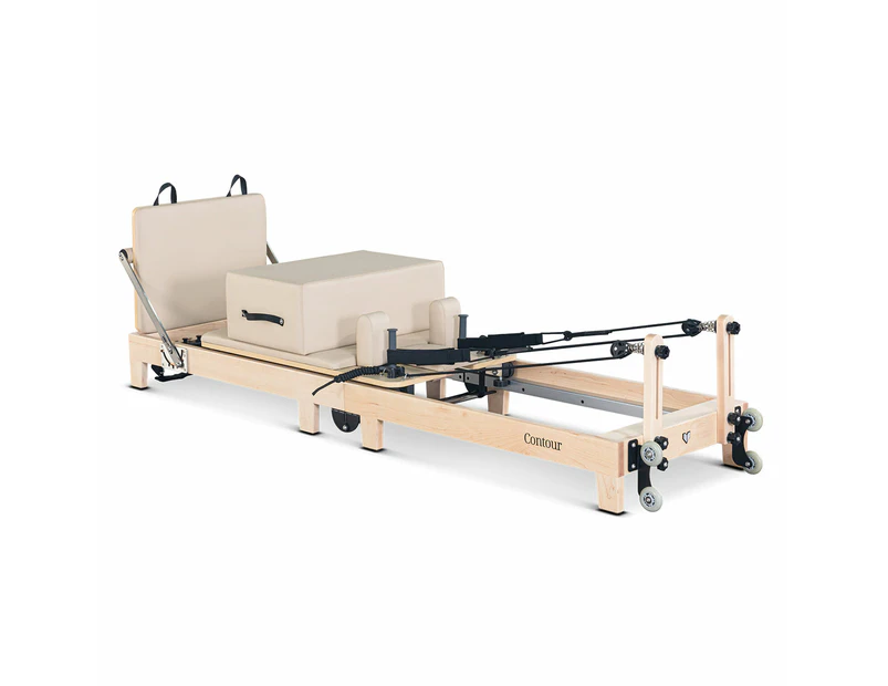 Lifespan Fitness Contour Folding Wooden Pilates Reformer Machine Set in Beige