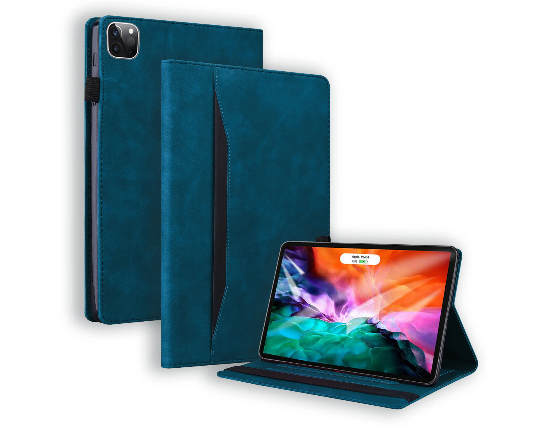 For iPad Pro 11 Inch (2022/2021/2020/2018 Release) Leather Case, with Pocket and Auto Sleep/Wake Function - Blue