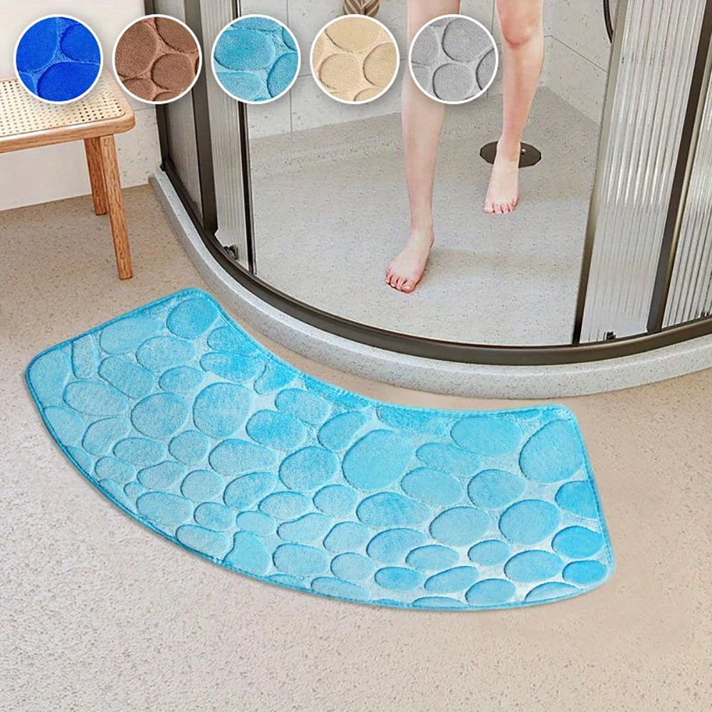 Hansona Water Absorbent Shower Carpet with Cobblestone Pattern - Sky Blue